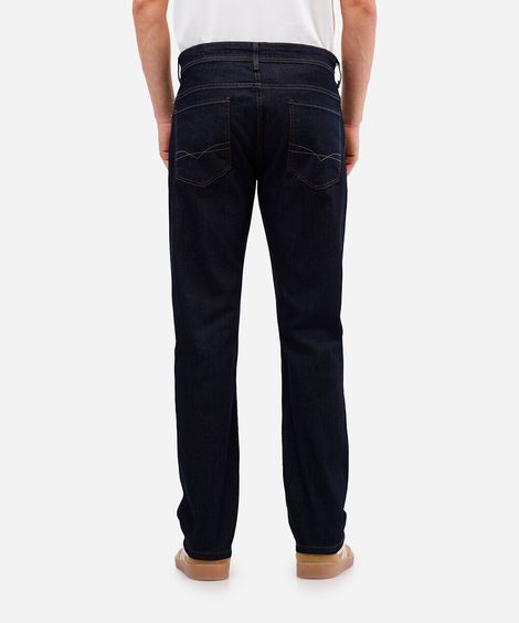 calça jeans reta com bolsos azul escuro