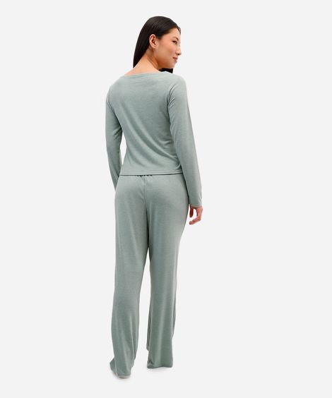 pijama longo feminino manga longa verde