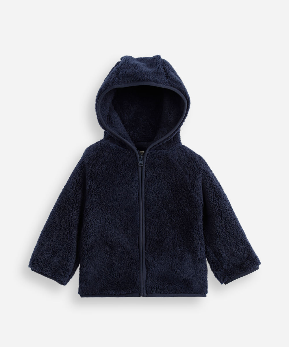 jaqueta de pelúcia infantil com capuz azul