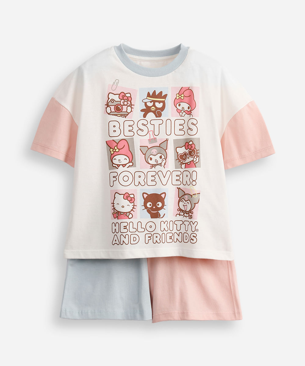 pijama curto infantil hello kitty e amigos colorido