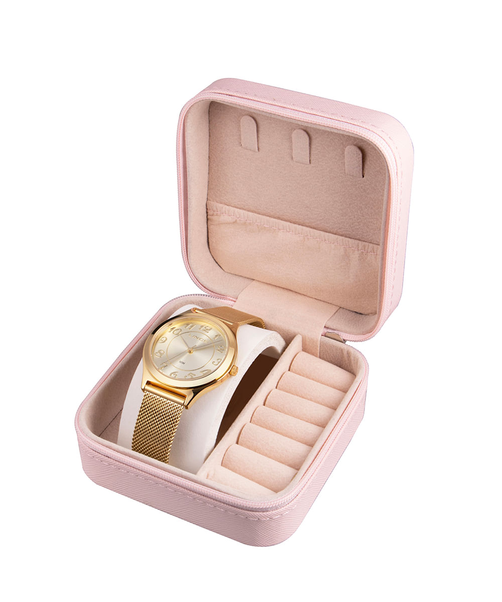kit relógio feminino lince lrgm030l38c2kxpj analógico dourado