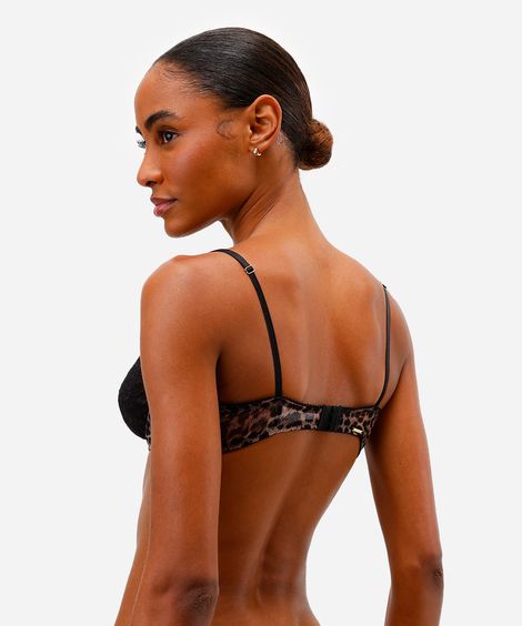 sutiã meia taça de tule com renda animal print bege