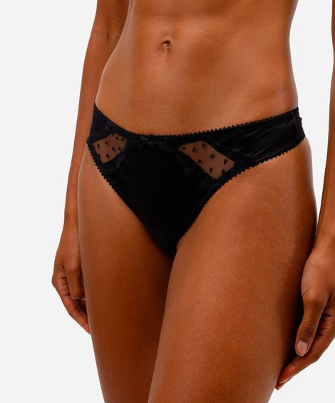 calcinha fio dental com tule preta