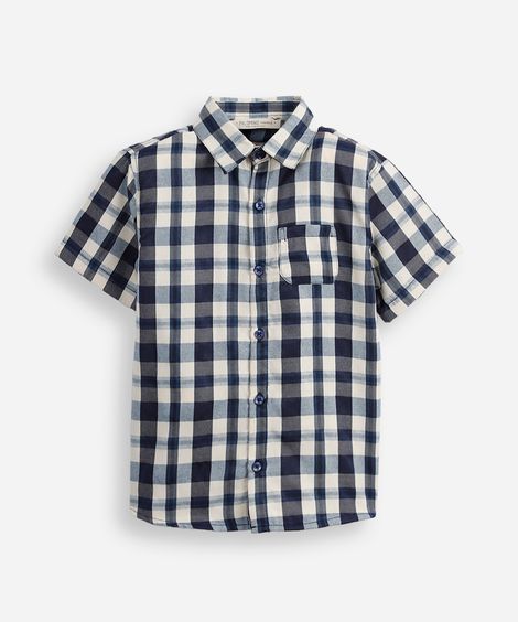camisa infantil manga curta xadrez azul