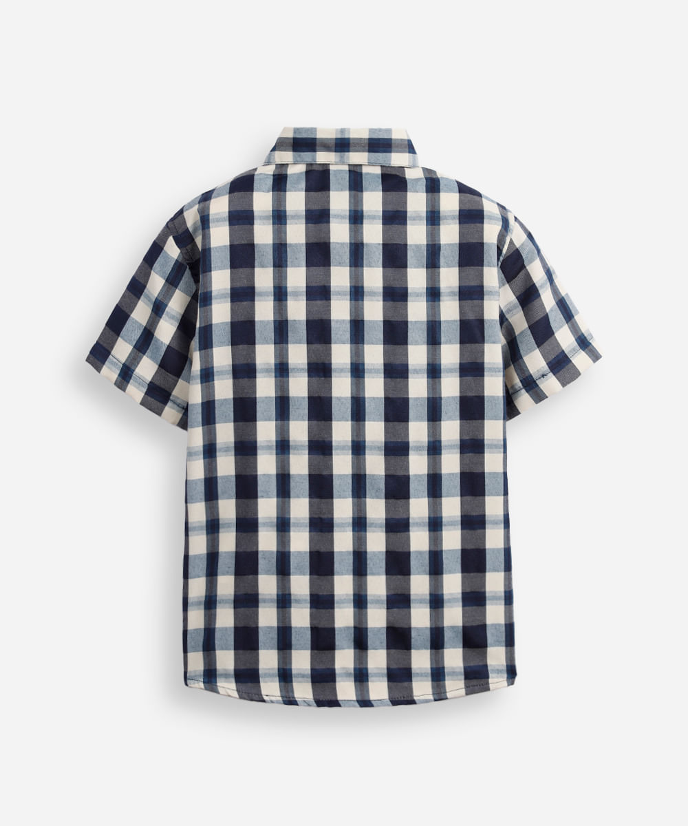 camisa infantil manga curta xadrez azul