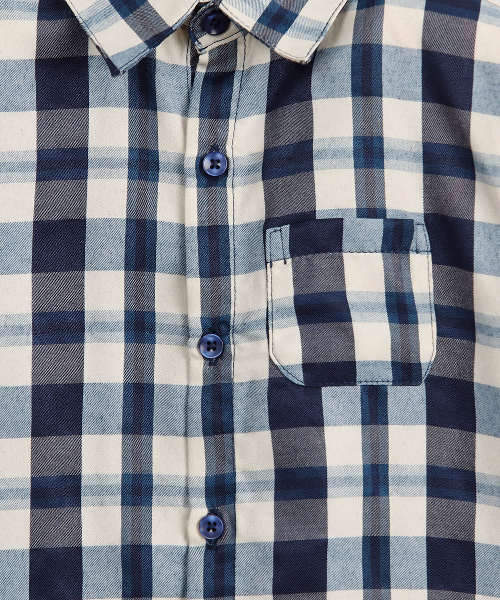 camisa infantil manga curta xadrez azul