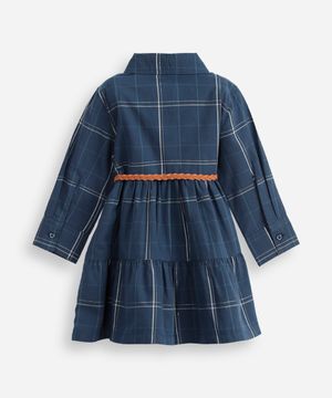 vestido infantil manga longa xadrez azul