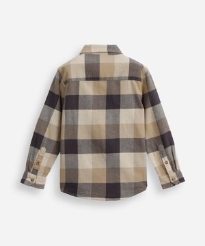 camisa infantil de algodão manga longa xadrez bege