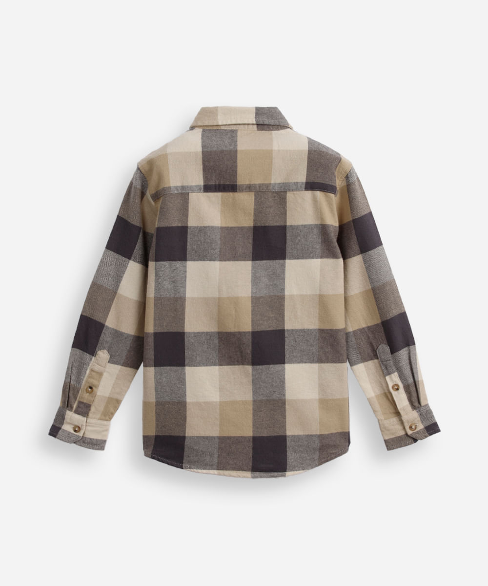 camisa infantil de algodão manga longa xadrez bege