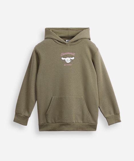 blusão de moletom juvenil com capuz cinnamoroll verde