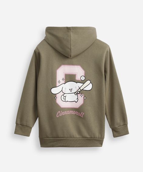 blusão de moletom juvenil com capuz cinnamoroll verde