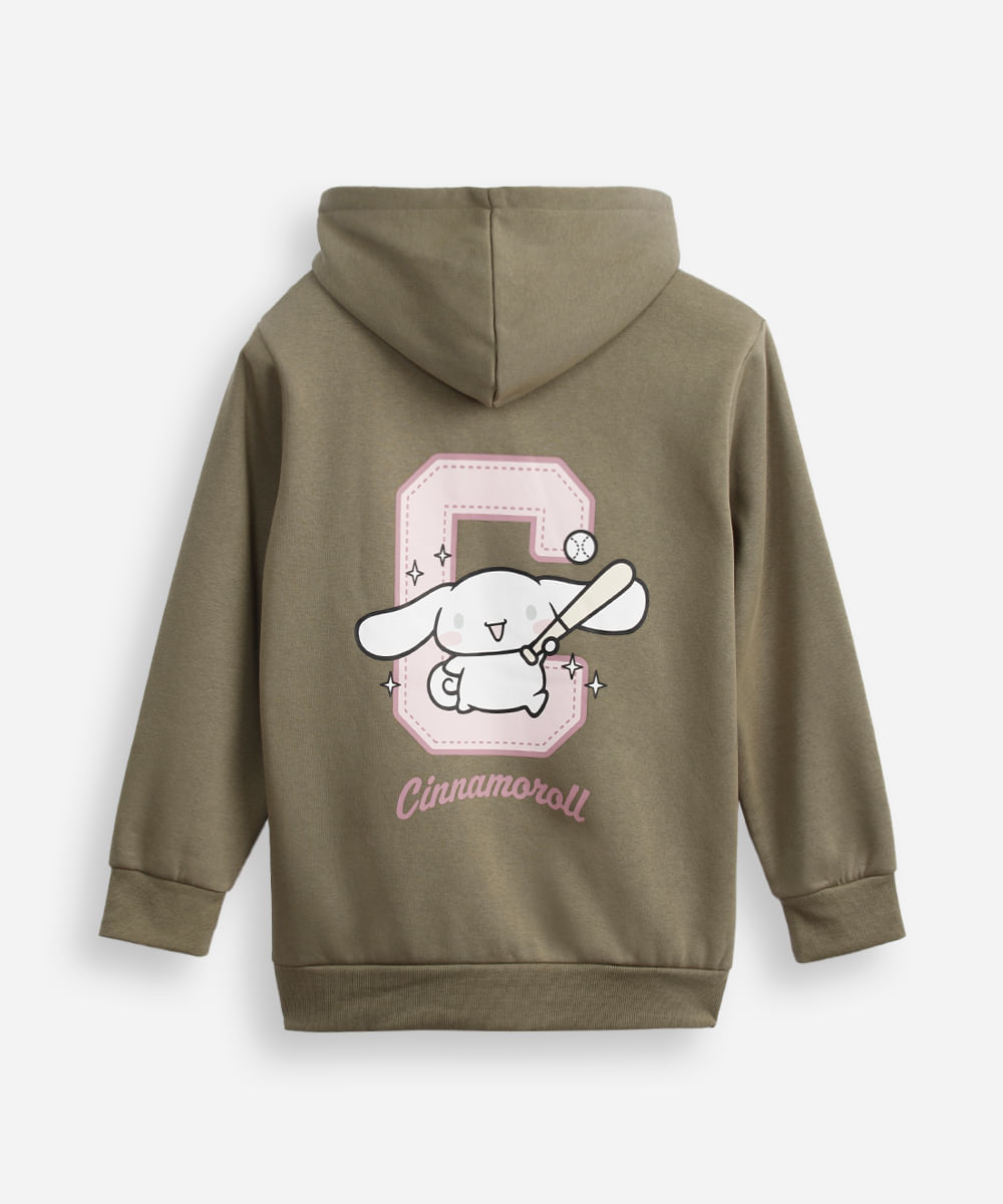 blusão de moletom juvenil com capuz cinnamoroll verde