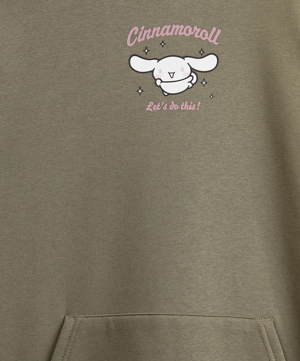 blusão de moletom juvenil com capuz cinnamoroll verde