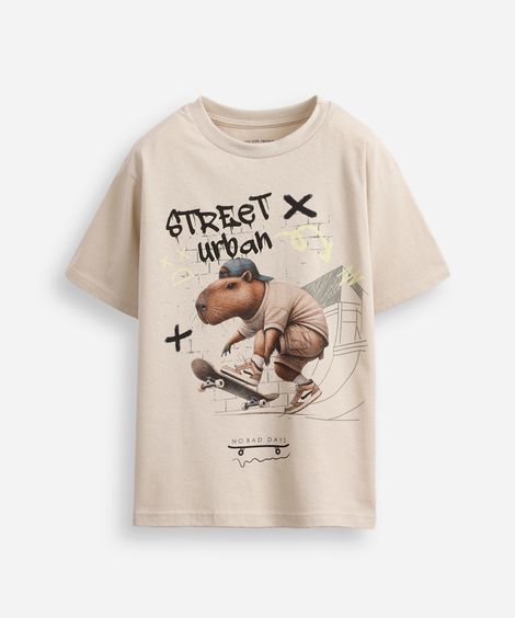 camiseta capivara skate bege