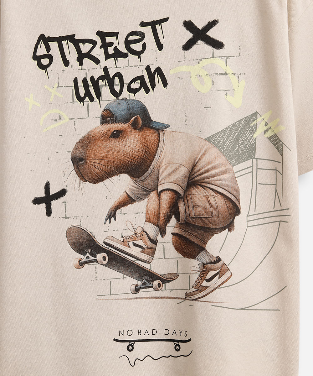 camiseta capivara skate bege