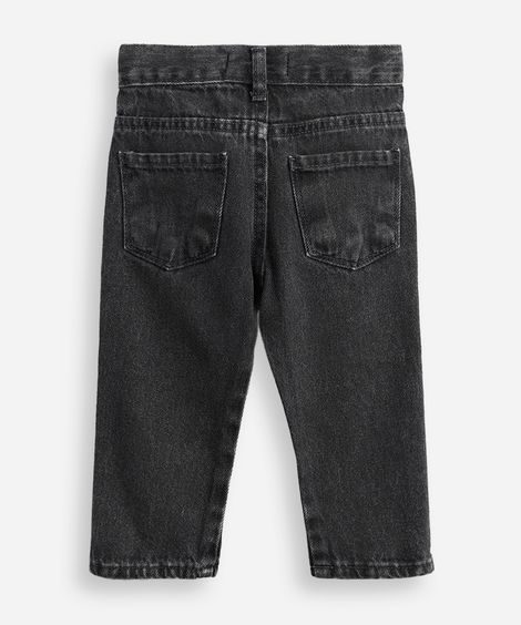 calça reta infantil jeans floral preta