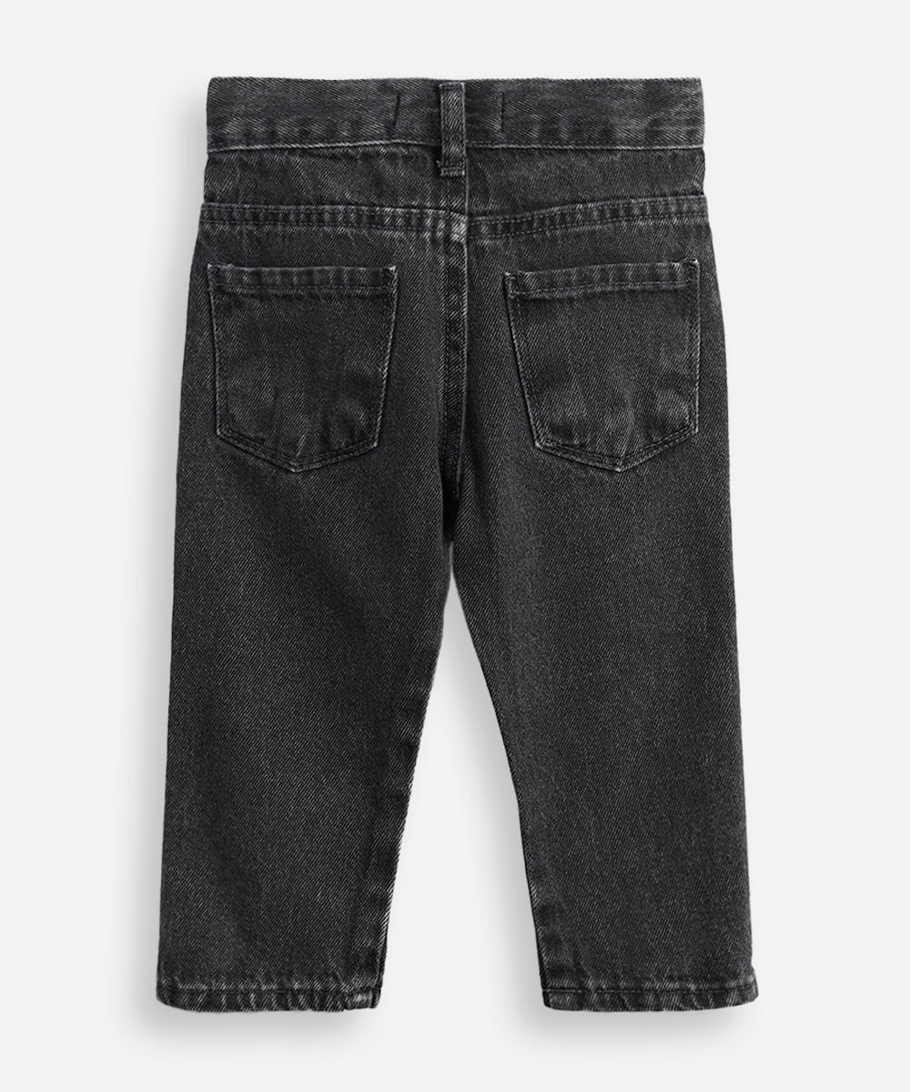 calça reta infantil jeans floral preta