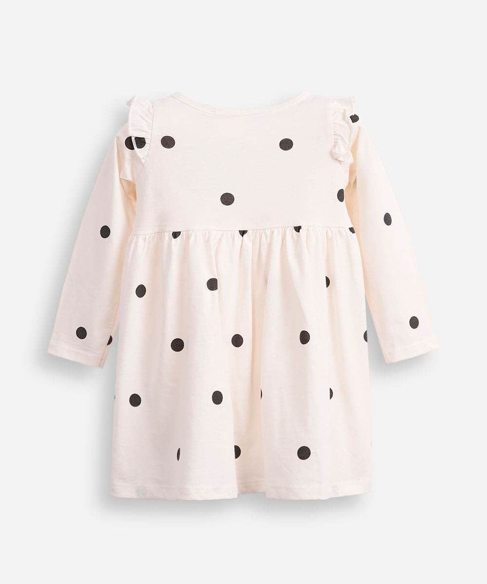vestido infantil manga longa poá off white