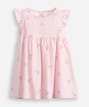 vestido infantil manga curta cerejas rosa