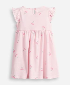 vestido infantil manga curta cerejas rosa