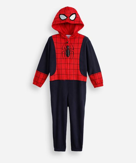 pijama longo infantil de fleece com capuz homem aranha vermelho