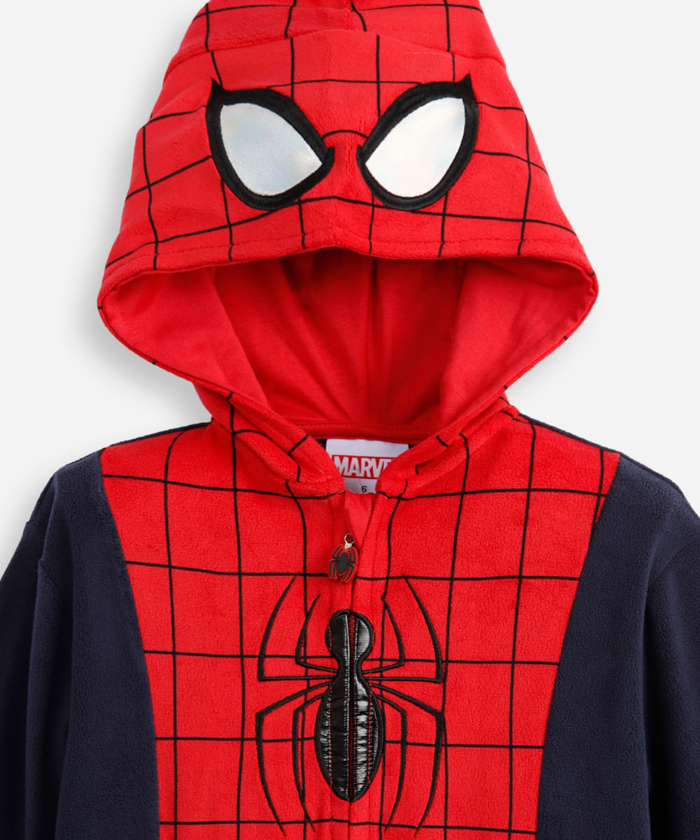 pijama longo infantil de fleece com capuz homem aranha vermelho