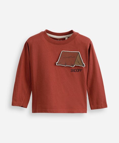 blusa de algodão infantil manga longa snoopy vermelha