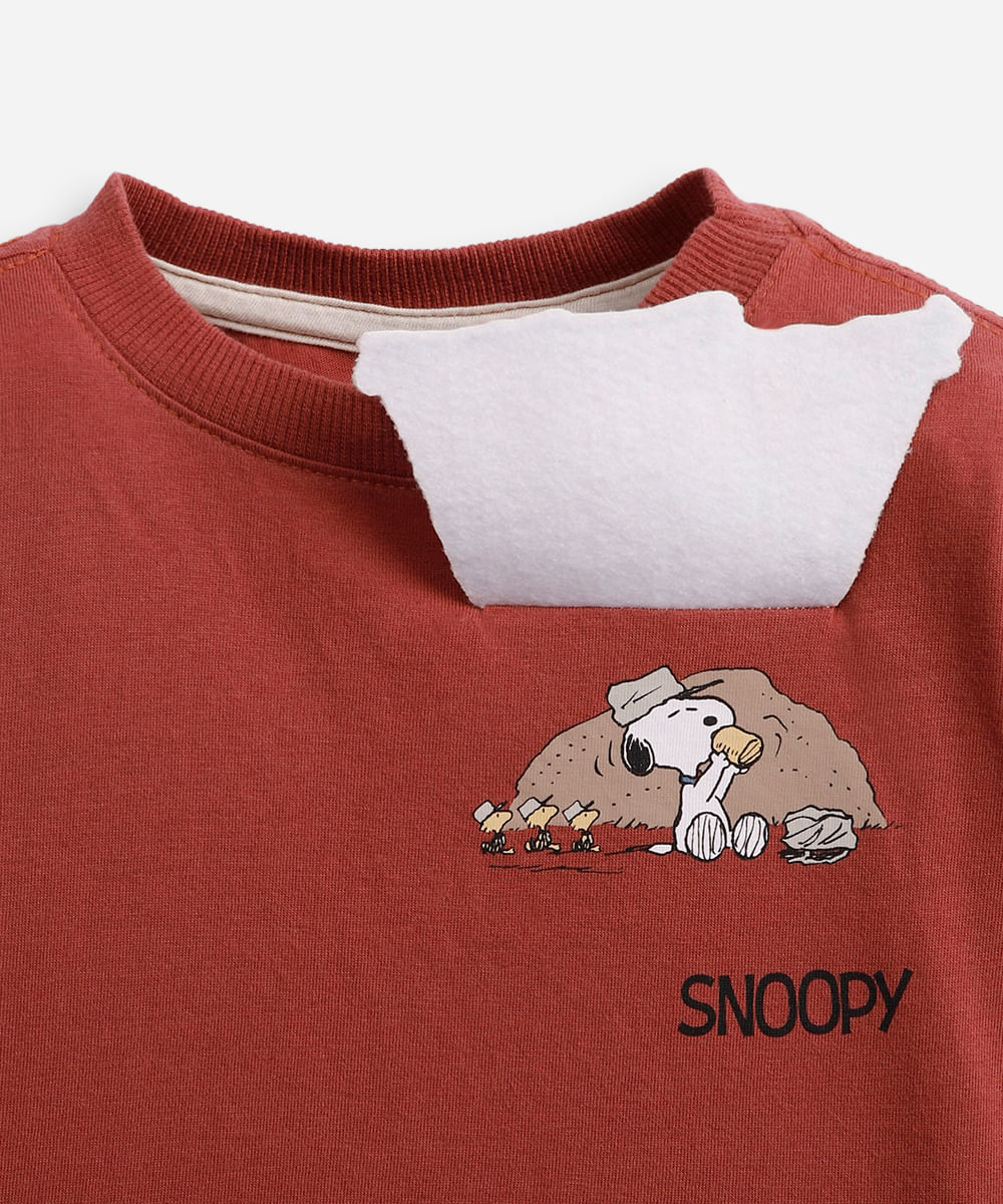 blusa de algodão infantil manga longa snoopy vermelha