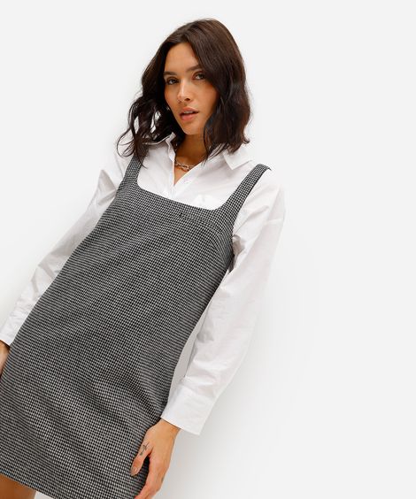 vestido curto feminino pied de poule  preto