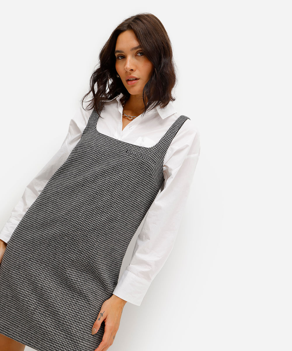 vestido curto feminino pied de poule  preto