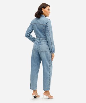 macacão feminino jeans manga longa azul