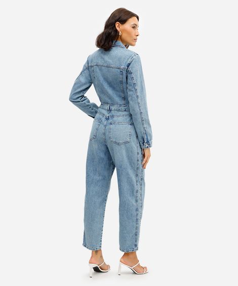 macacão feminino jeans manga longa azul