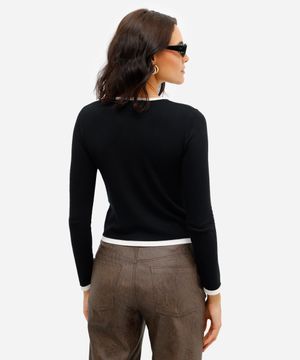 blusa básica feminina de tricot manga longa preta