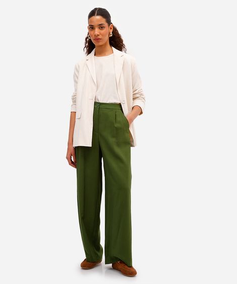 calça wide leg feminina de viscose cintura alta com elástico verde