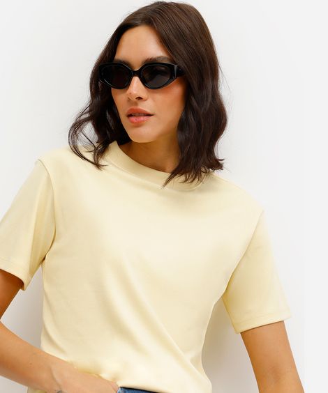 camiseta oversized feminina de algodão peruano interlock amarela