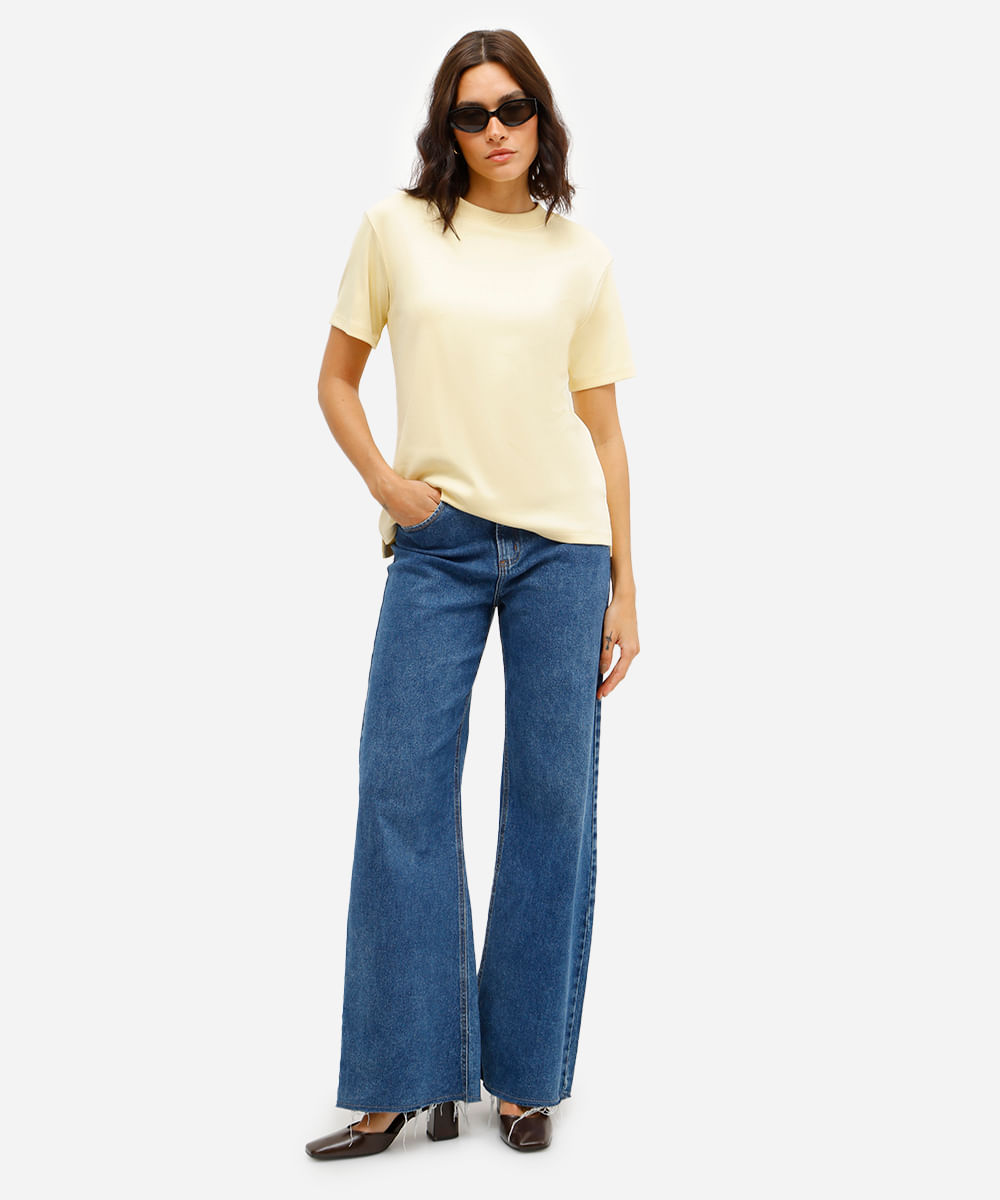 camiseta oversized feminina de algodão peruano interlock amarela