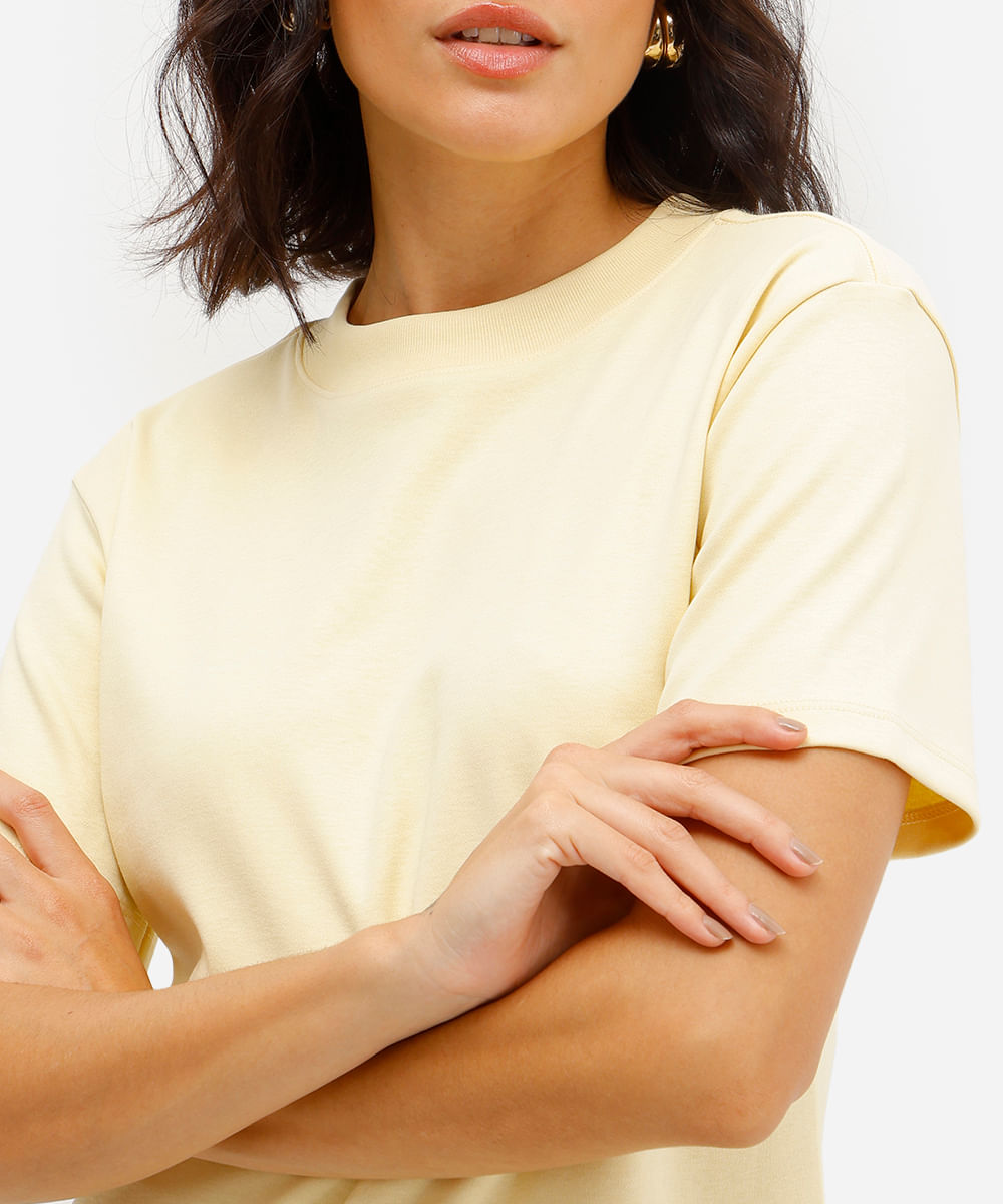 camiseta oversized feminina de algodão peruano interlock amarela