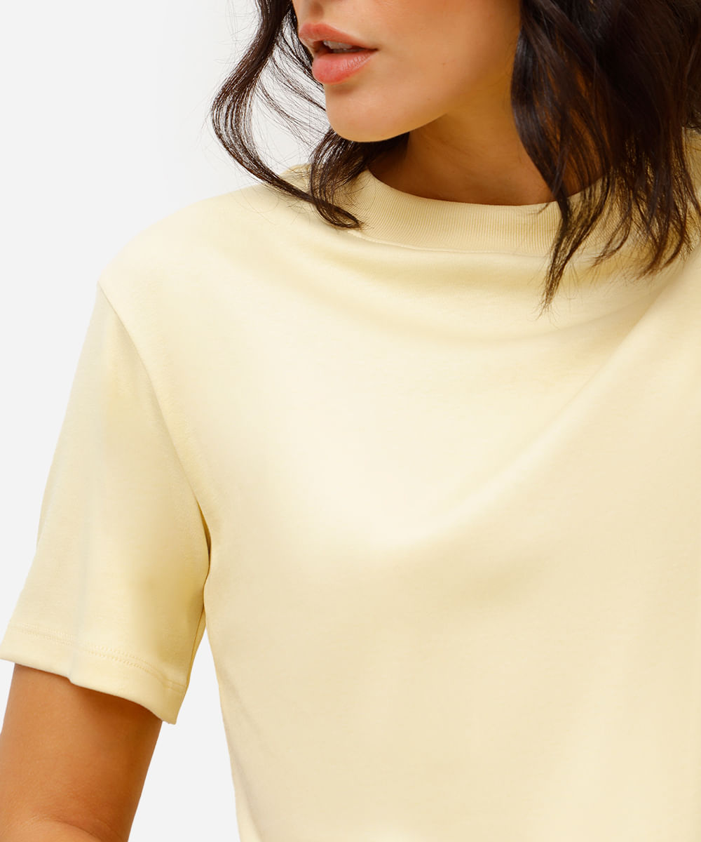 camiseta oversized feminina de algodão peruano interlock amarela