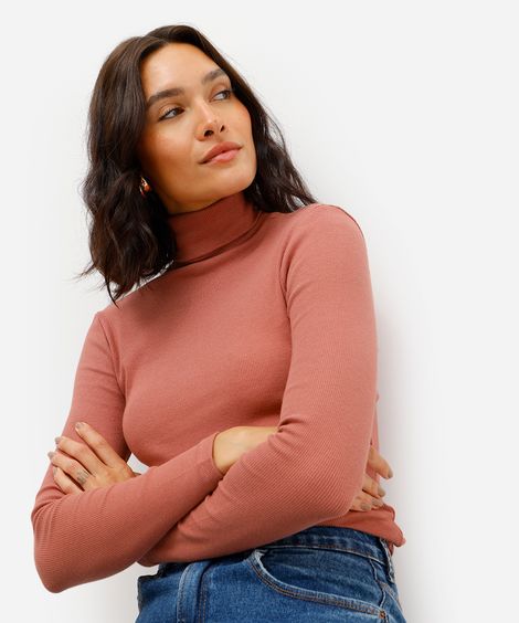 blusa feminina de algodão gola alta rosa
