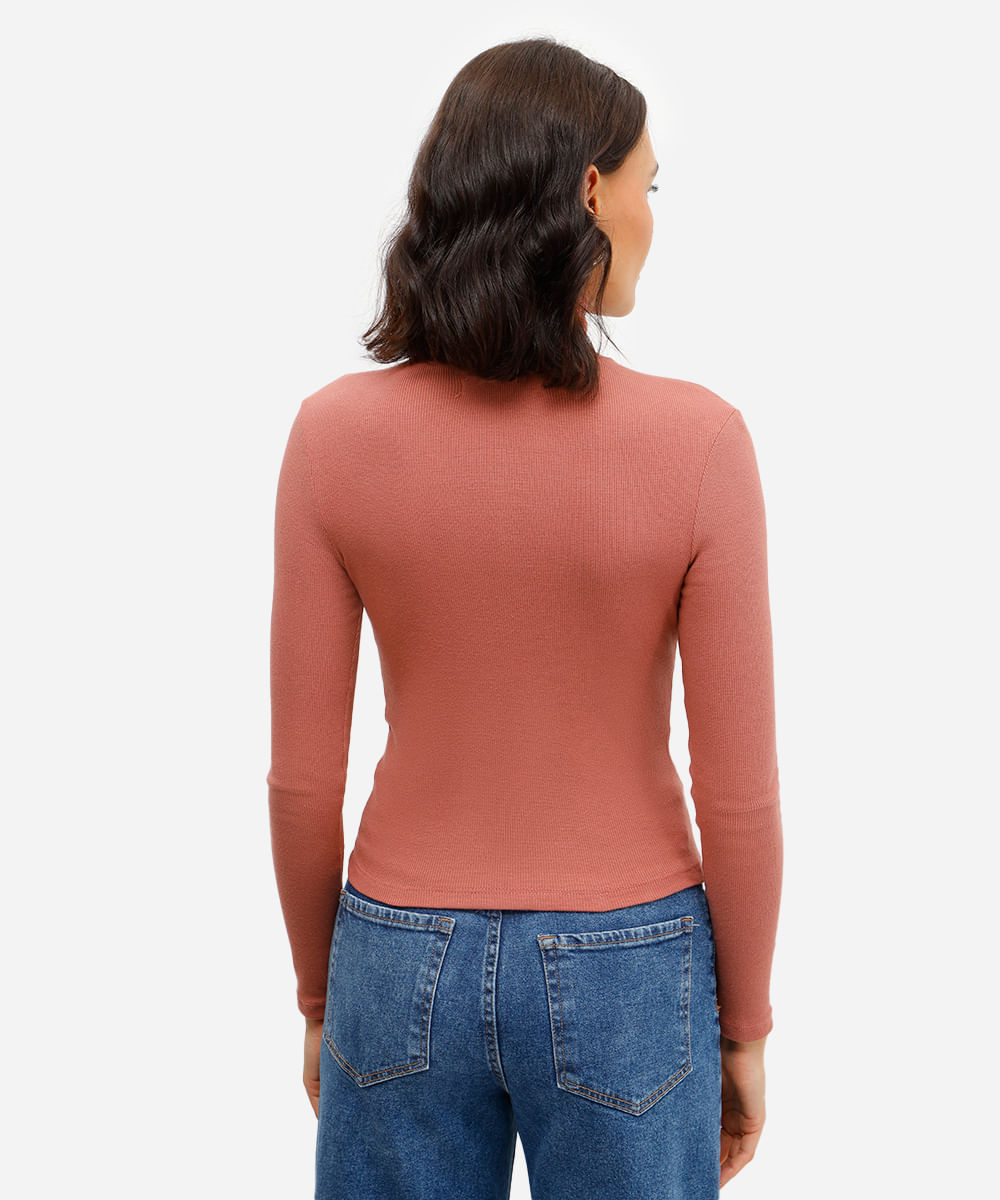 blusa feminina de algodão cropped gola alta rosa