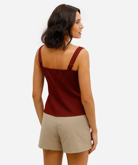 blusa feminina acetinada decote coração vinho