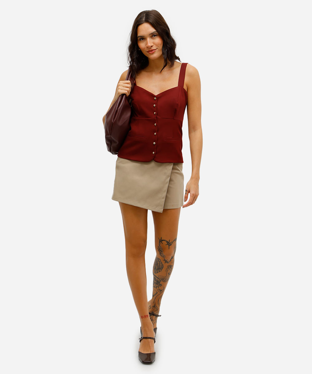 blusa feminina acetinada decote coração vinho