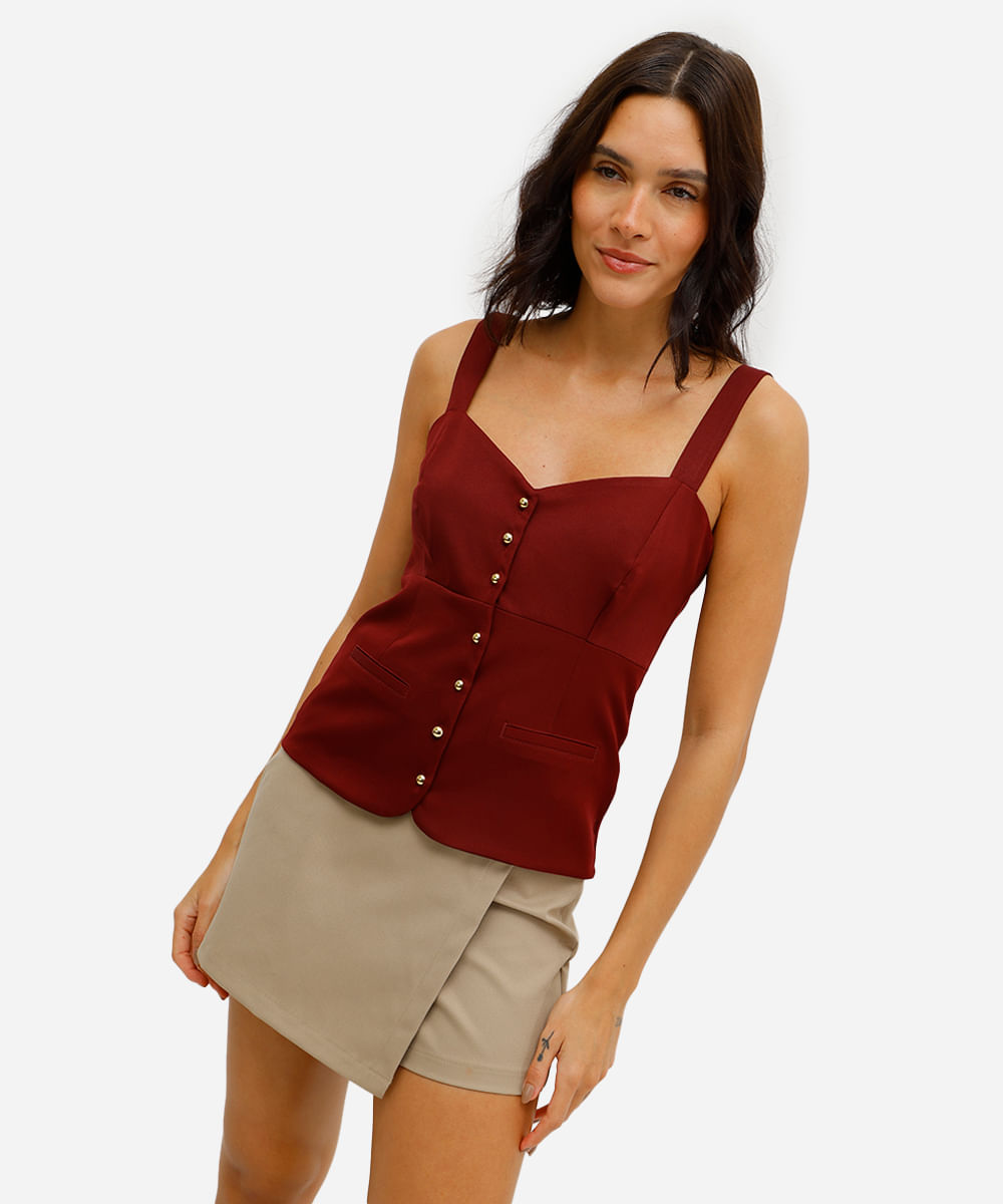 blusa feminina acetinada decote coração vinho