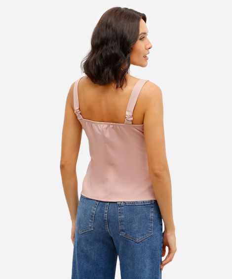 blusa feminina acetinada decote coração rosa