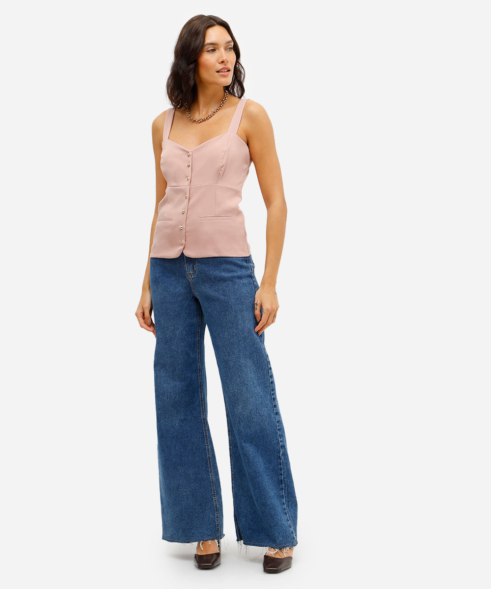 blusa feminina acetinada decote coração rosa