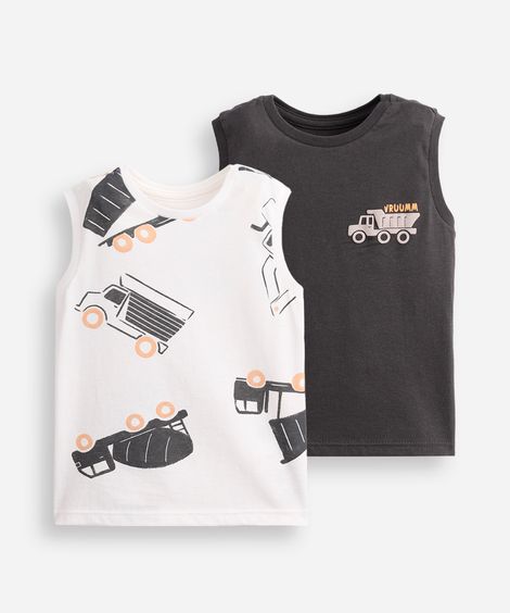 kit 2 regatas infantis caminhões colorido