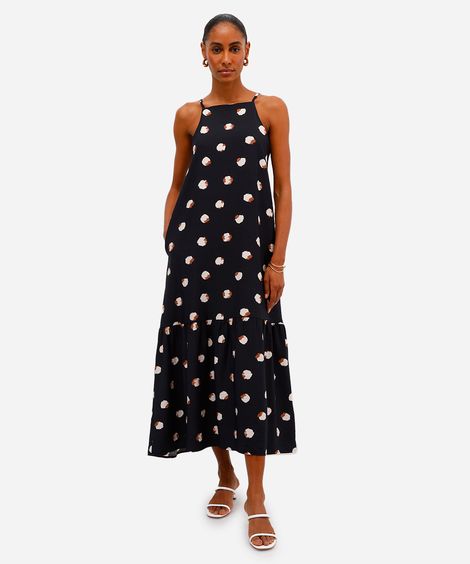 vestido midi feminino de viscose estampado preto