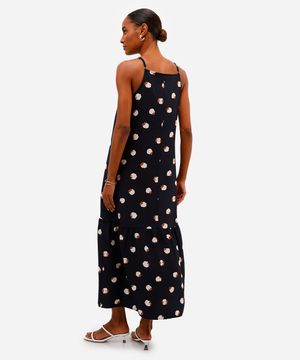 vestido midi feminino de viscose estampado preto