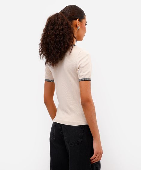 blusa feminina de tricot manga curta bege