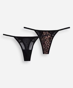kit de 2 calcinhas fio dental animal print colorido